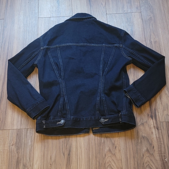 Current/Elliott 0 xs Denim Jacket Dark Wash Blue Pleated Trucker Western - Picture 4 of 8